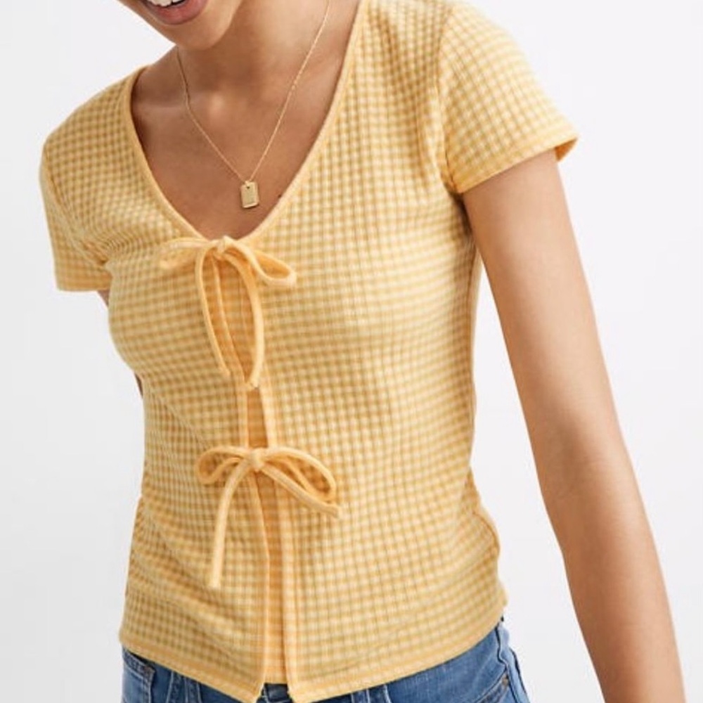 Madewell Atoboy Gingham Bow Front Tee Size M NWT